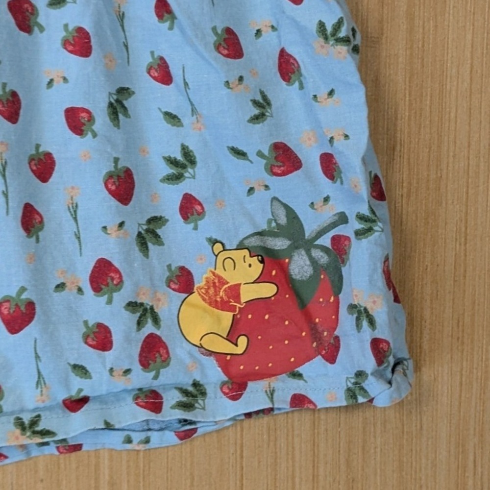 Disney Winnie the Pooh Strawberry Print Pajama Shorts Blue Women Size Large - Picture 3 of 9
